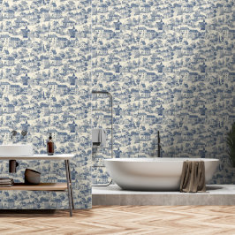 Papel Pintado Elegante Blue Toile de Jouy Village Peel & Stick