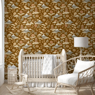 Papel Pintado Elegante Boho Japonesa Inspirada Terracota
