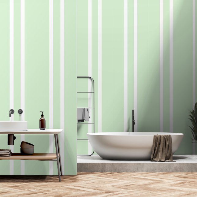 Papel Pintado Elegante Bonito Moderno Pastel rayas blancas verde (Baño)