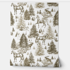 Papel Pintado Elegante caballo beige vintage en tela de bosques