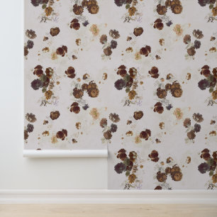 Papel Pintado Elegante Chic Marrón Beige Rosas Floral Toile