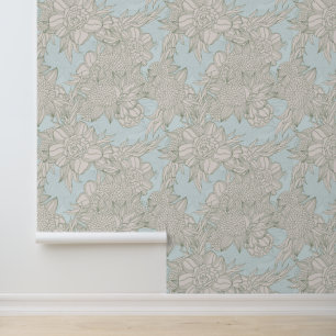 Papel Pintado Elegante Chic Rosa y Dalia de Color Azul Pálido y 