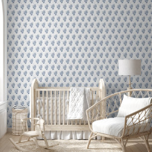 Papel Pintado Elegante Chinoiserie Floral azul y blanco inglés