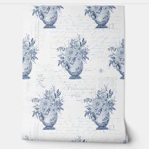 Elegante Chinoiserie Inglés Floral Azul y Blanco