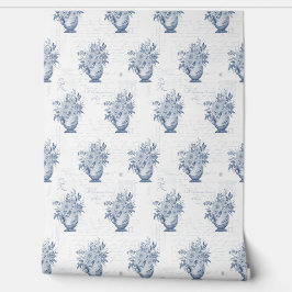 Papel Pintado Elegante Chinoiserie Inglés Floral Azul y Blanco