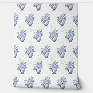 Papel Pintado Elegante Chinoiserie Inglés Floral Azul y Blanco