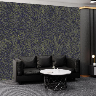 Papel Pintado Elegante cielo nocturno con flores de oro: Peel y 