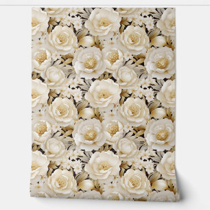 Papel Pintado Elegante crema 3d y flores doradas primavera flora