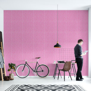 Papel Pintado Elegante Cuadro Rosa y Blanco con Flor