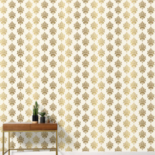 Papel Pintado Elegante Damasco de Crema Dorada de Ombre Vintage