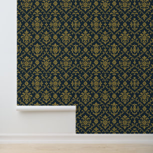 Papel Pintado Elegante Damasco Floral de Oro