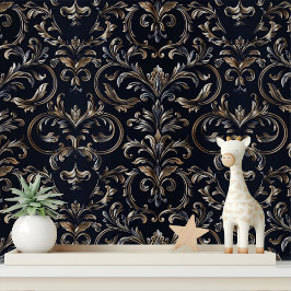 Papel Pintado Elegante damasco negro y dorado despegar y pegar