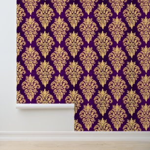 Papel Pintado Elegante Damasco Purple y Gold Classic