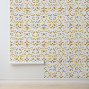 Papel Pintado Elegante Damask Classy Moda Lujo Blanco y Oro
