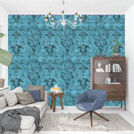 Papel Pintado Elegante Damask Oscuro Turquesa Barroco
