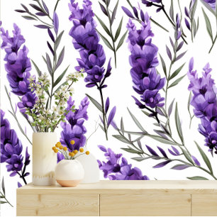 Papel Pintado Elegante decoración casera: Floral púrpura con hoj