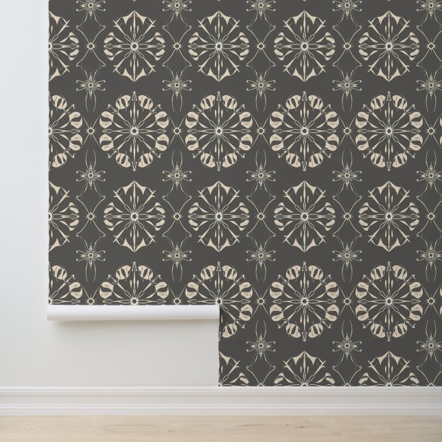 Papel Pintado Elegante diseño geométrico floral beige y gris (Solicitud)