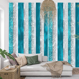 Papel Pintado Elegante Eéreo Serene de rayas turquesas