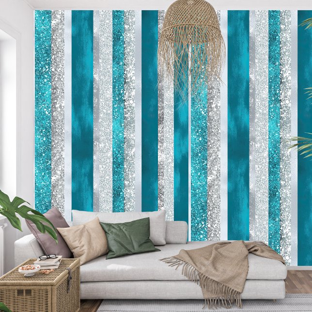 Papel Pintado Elegante Eéreo Serene de rayas turquesas (Elegant Ethereal Serene Turquoise stripes Wallpaper)