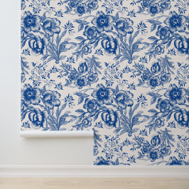 Papel Pintado Elegante estampado floral de chinoiseries azules y