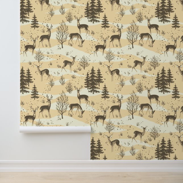 Papel Pintado Elegante estofado retro beige crema de madera vena (Solicitud)
