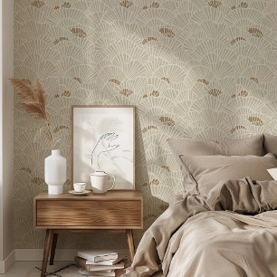 Papel Pintado Elegante exterior blanco y dorado Art Deco Océano