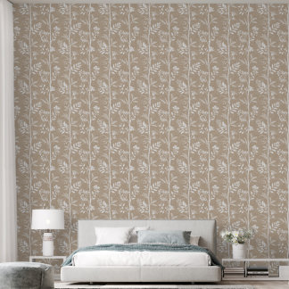 Papel Pintado Elegante Flor Silvestre Arcilla Beige Botánico