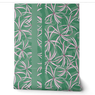 Papel Pintado Elegante floral de rayas verdes verdes
