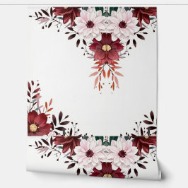 Papel Pintado Elegante Floral Estiloso Rojo Rosa Blanco
