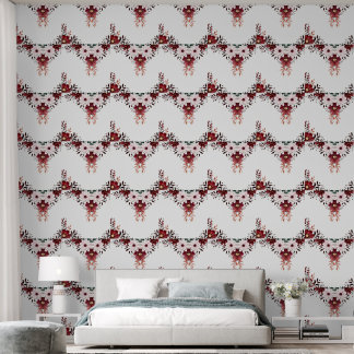 Papel Pintado Elegante Floral Estiloso Rojo Rosa Blanco