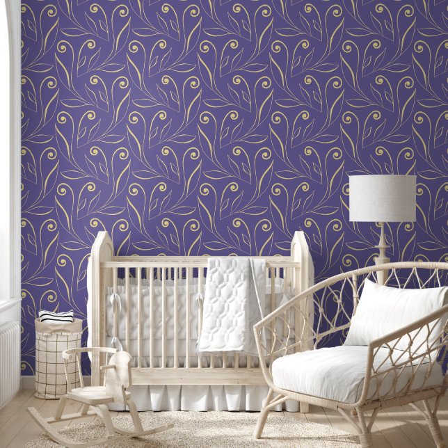 Papel Pintado Elegante Foliage & Swirls Moda Clásico Purple & Go (Niños)