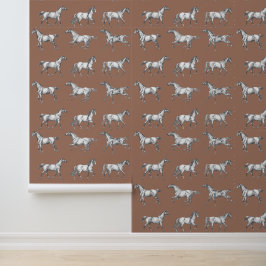 Papel Pintado Elegante galopante vintage Horses Brown Toile