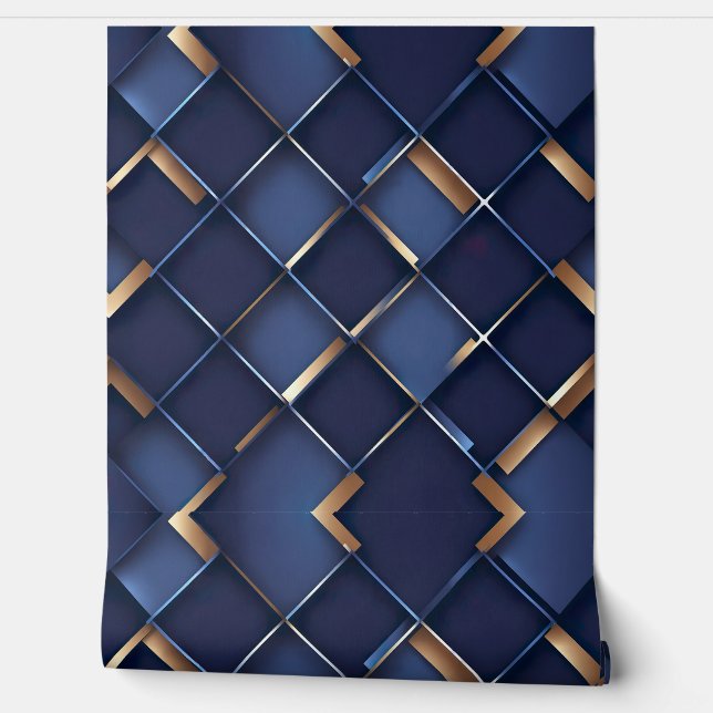 Papel Pintado Elegante geométrico azul y oro (Desenrollar)
