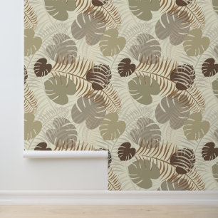 Papel Pintado Elegante hoja botánica con estampado marrón, beige