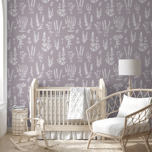 Papel Pintado Elegante Jardín de hierbas de época calmo Lavanda  (Niños)