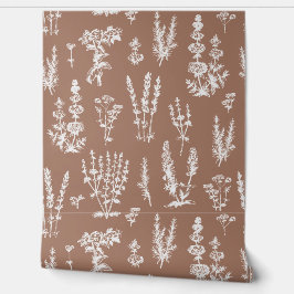 Papel Pintado Elegante Jardín de hierbas de época Mocha Brown