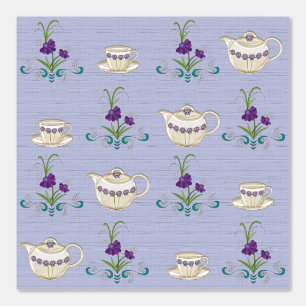 Papel Pintado Elegante juego de té de China con flores moradas