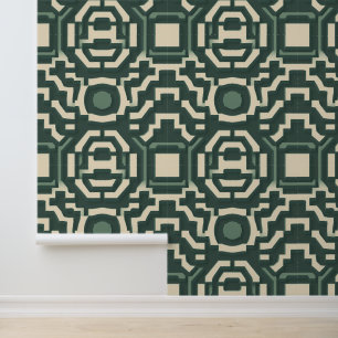 Papel Pintado Elegante Laberinto Esmeralda: Geométrico moderno