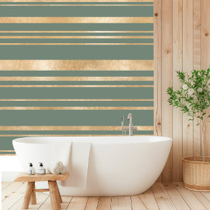 Papel Pintado Elegante línea verde y oro Minimalista