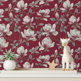 Papel Pintado Elegante Magnolia Burgundy Pega y Pega