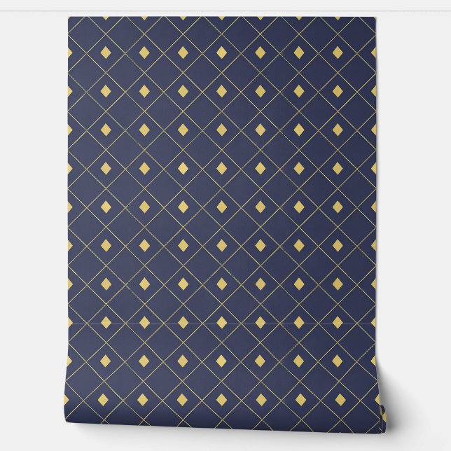 Papel Pintado Elegante marina y diamante geométrico de oro (Desenrollar)