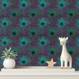 Papel Pintado Elegante Moda de plumas de pavo real Purpurina púr