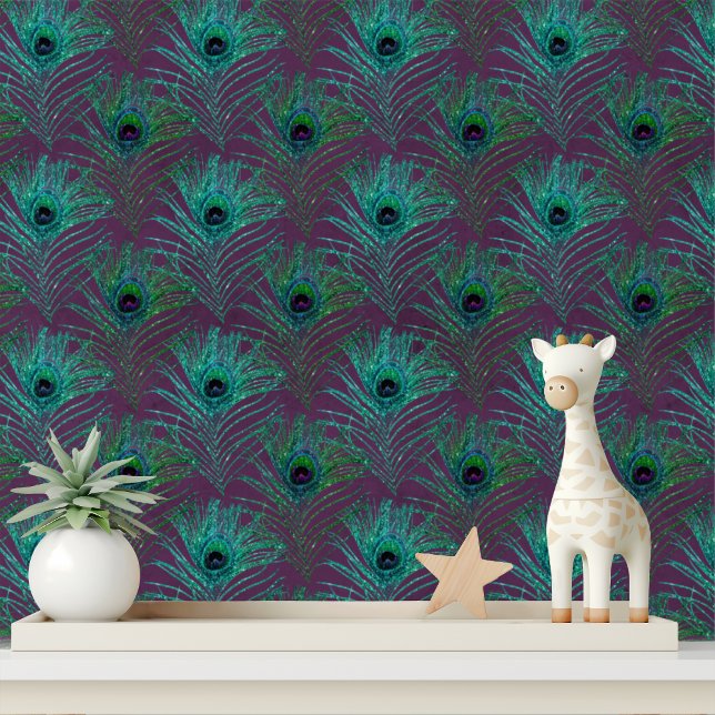 Papel Pintado Elegante Moda de plumas de pavo real Purpurina púr (Subido por el creador)