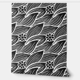 Papel Pintado Elegante Moda elegante Patrón floral blanco y negr