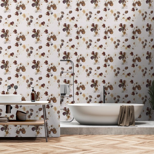 Papel Pintado Elegante Moda Rosas beiges marrones  Floral Toile (Baño)
