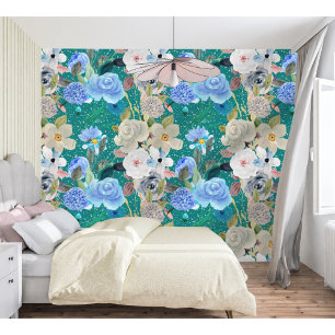 Papel Pintado Elegante Moderno Whimsical Floral Stripes Oscuras