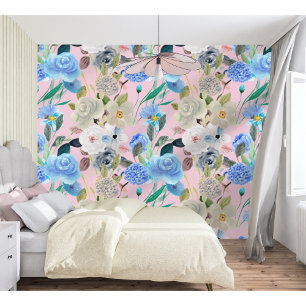 Papel Pintado Elegante Moderno Whimsical Floral Stripes Rubor Pi