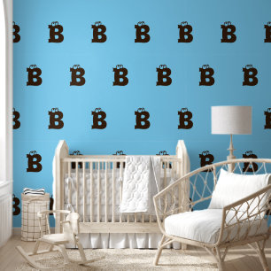 Papel Pintado Elegante Monogramado Marrón Simple Azul escalonado