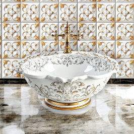 Papel Pintado Elegante mosaico blanco y dorado