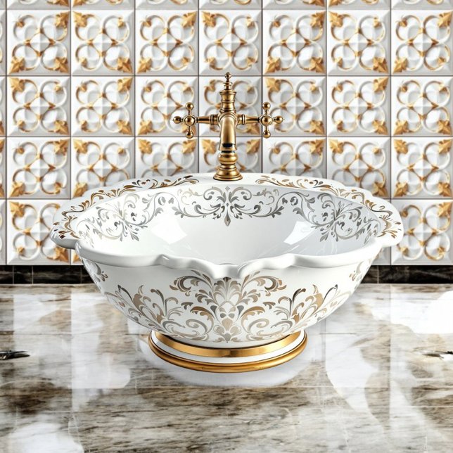 Papel Pintado Elegante mosaico blanco y dorado (Subido por el creador)